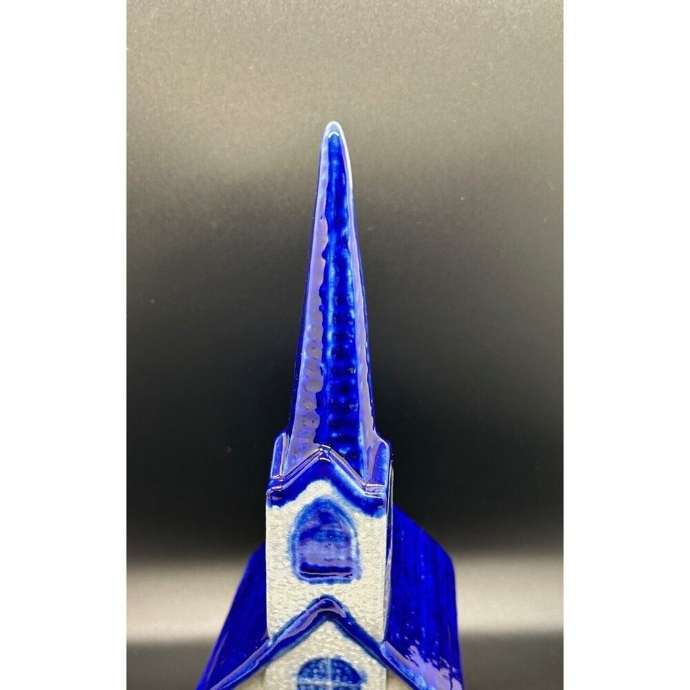 Eldreth Pottery Christmas Blue Salt Glaze Chapel Church Vintage Signed 1999 - Picture 5 of 14